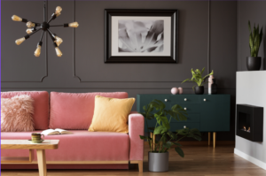 couleur décoration salon vieux rose mur gris foncé